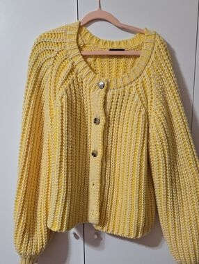 Yellow Chunky Knit Button-Front Sweater